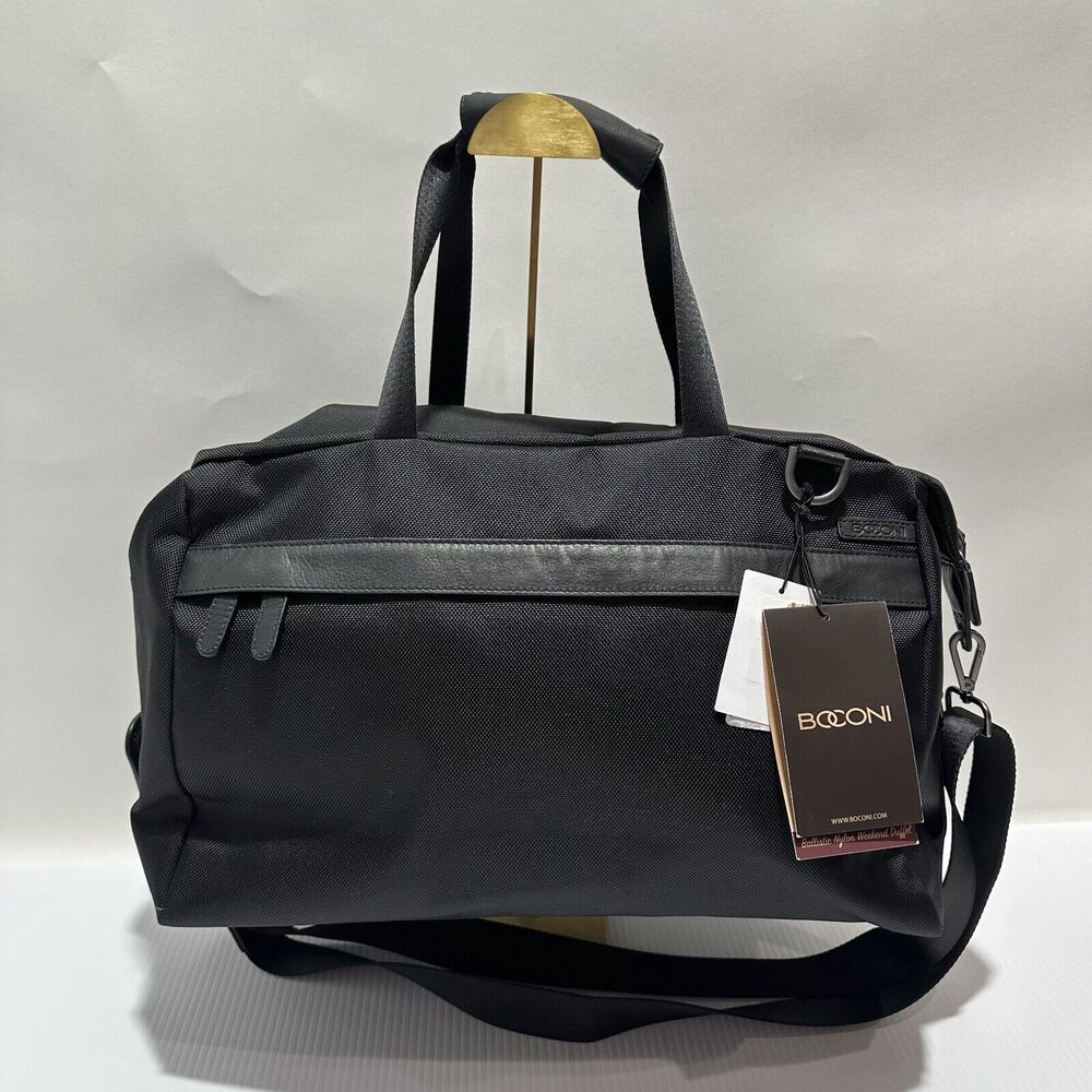 Boconi Ballistic Nylon Weekend Duffel Bag Nappa Leather Trim Black NWT $379 - Picture 7 of 15